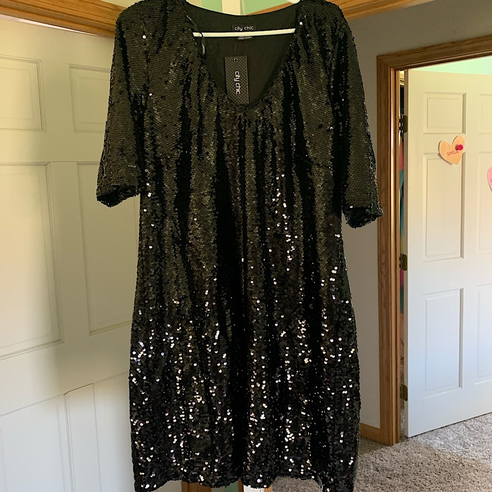 City Chic Sequin Glow Dress